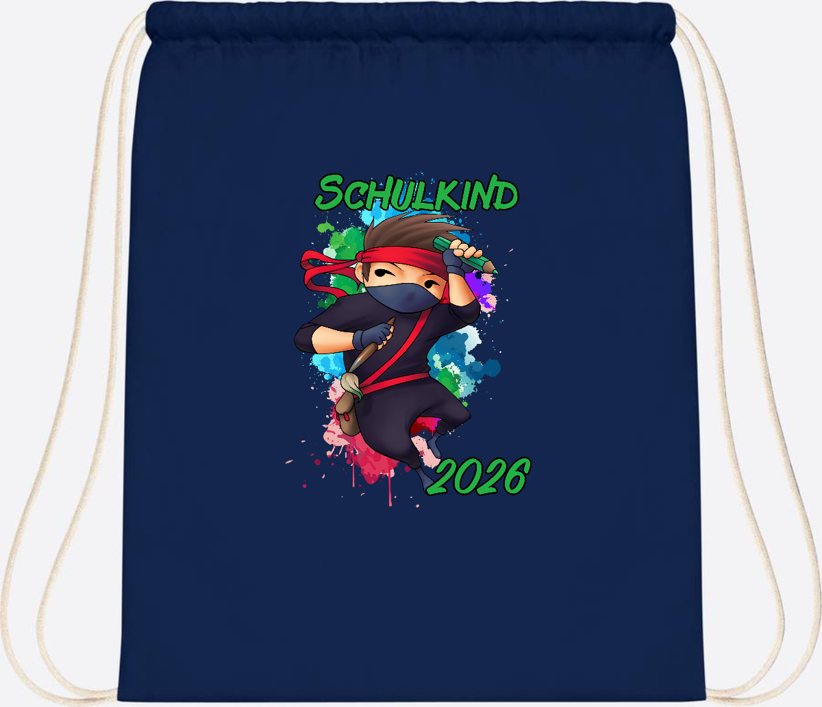 Turnbeutel Einschulung: Cooler Ninja 2026 mit Wunschname - French Navy