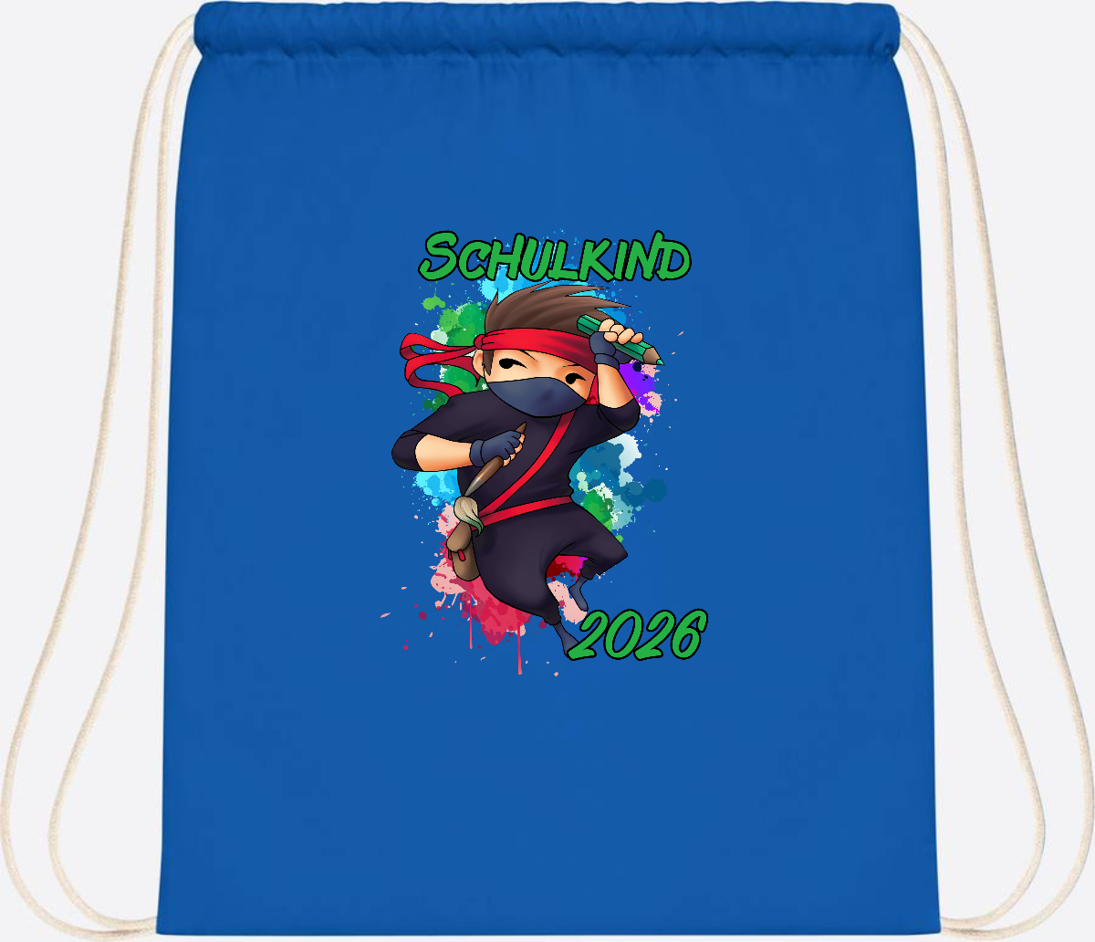 Turnbeutel Einschulung: Cooler Ninja 2026 mit Wunschname - Sapphire Blue