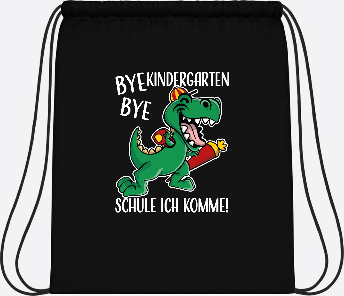 Turnbeutel Einschulung Dino – Bye Bye Kindergarten mit Namen - Black/Black