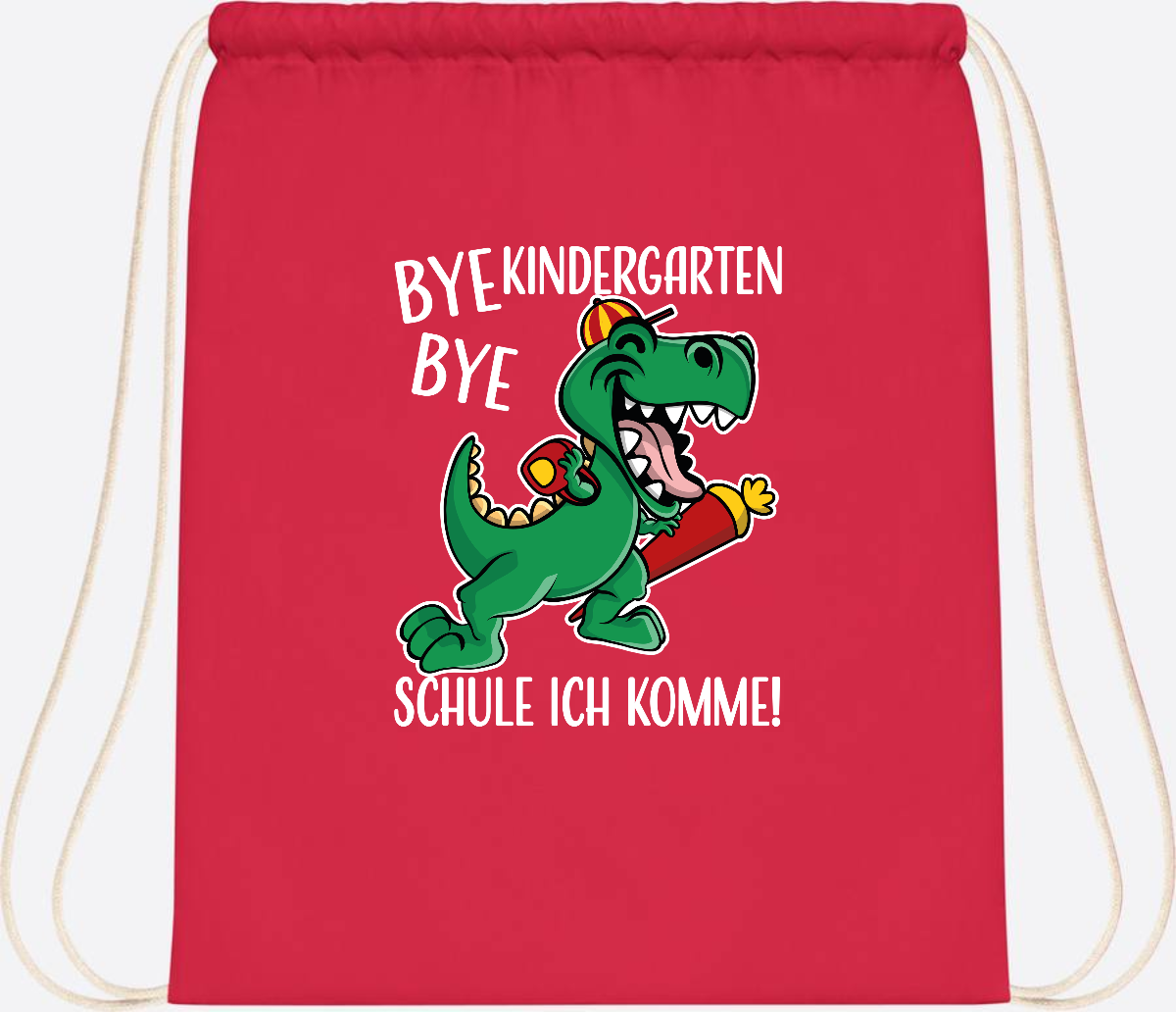 Turnbeutel Einschulung Dino – Bye Bye Kindergarten mit Namen - Bright Red