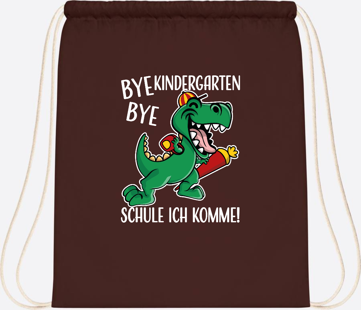 Turnbeutel Einschulung Dino – Bye Bye Kindergarten mit Namen - Chocolate