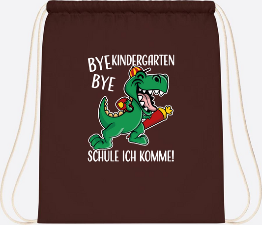 Turnbeutel Einschulung Dino – Bye Bye Kindergarten mit Namen - Chocolate