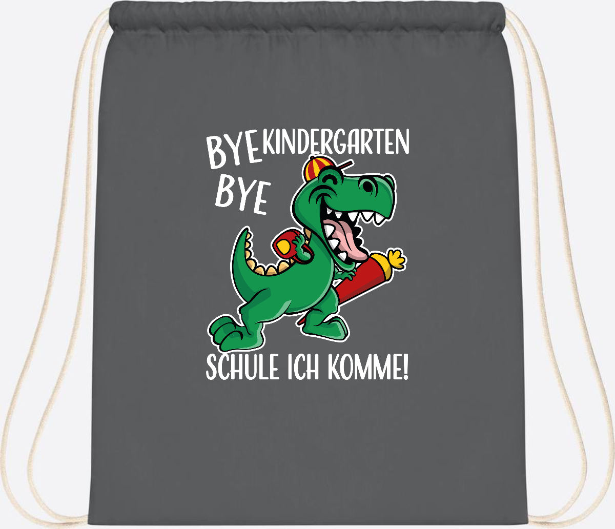 Turnbeutel Einschulung Dino – Bye Bye Kindergarten mit Namen - Graphite Grey