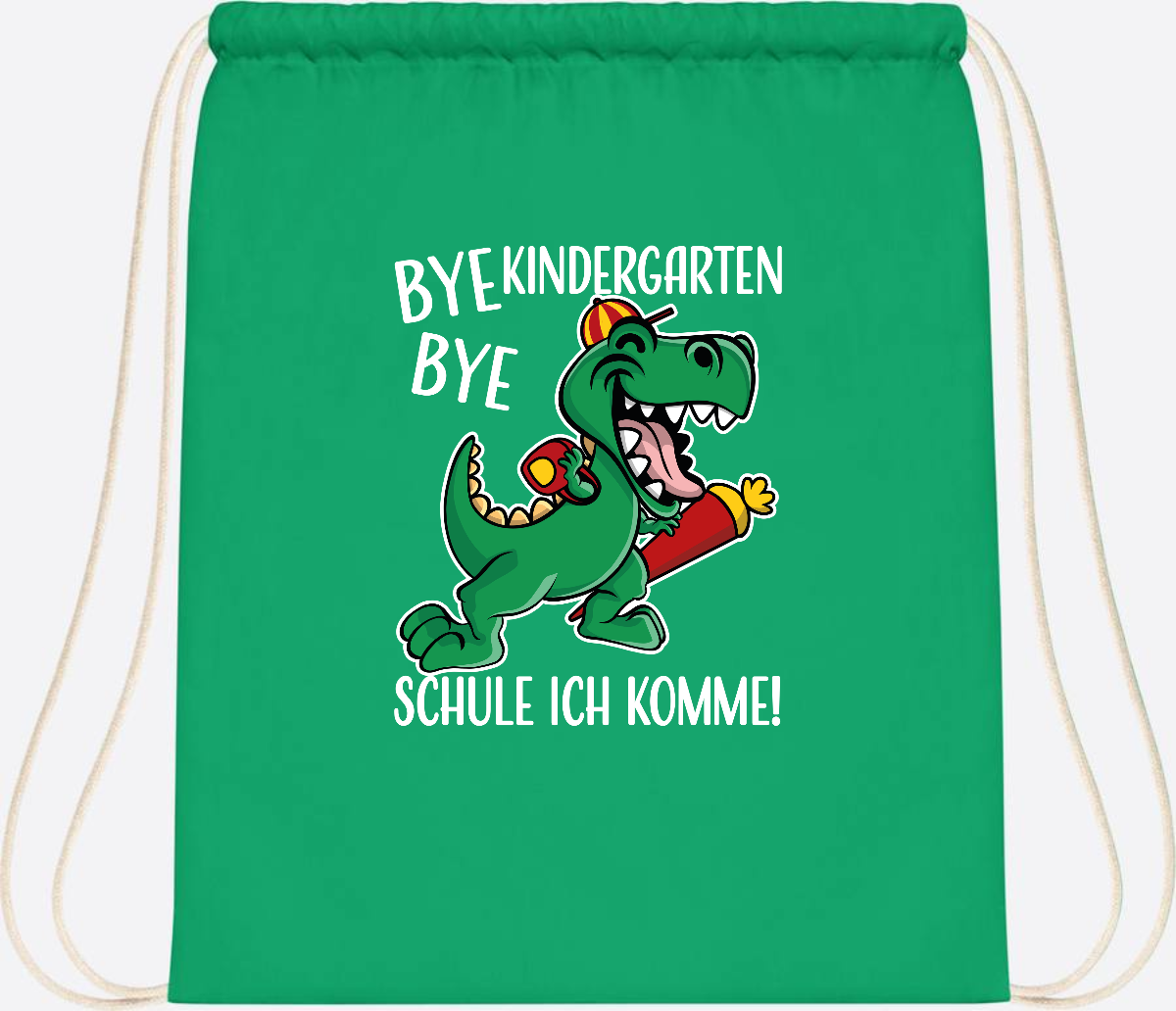 Turnbeutel Einschulung Dino – Bye Bye Kindergarten mit Namen - Kelly Green