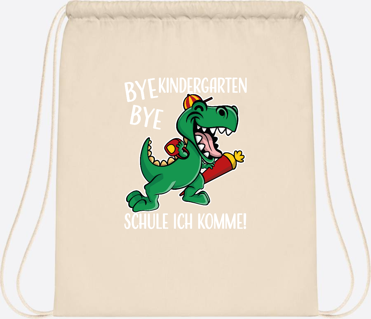Turnbeutel Einschulung Dino – Bye Bye Kindergarten mit Namen - Natural