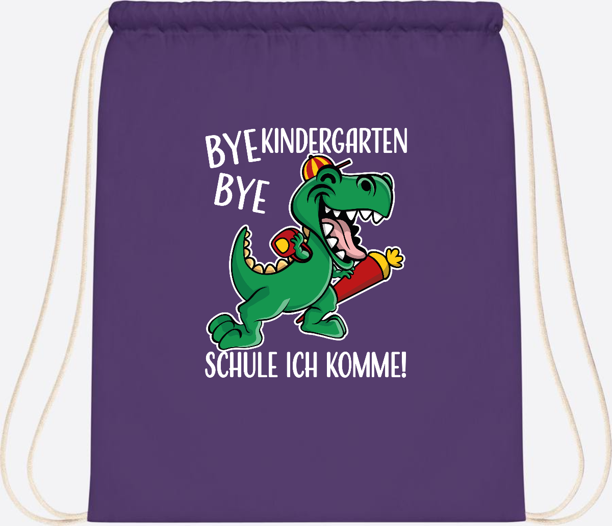 Turnbeutel Einschulung Dino – Bye Bye Kindergarten mit Namen - Purple