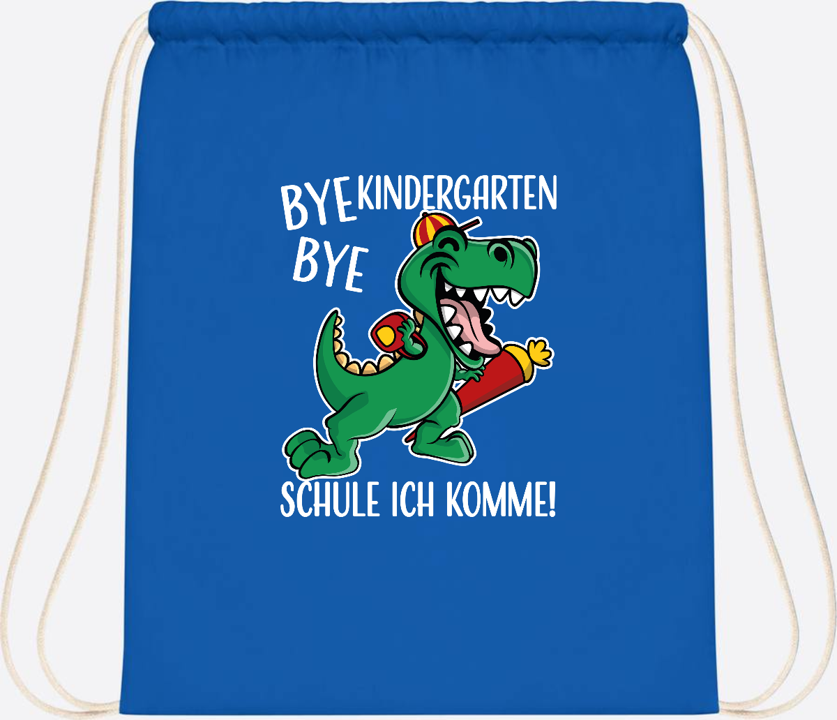 Turnbeutel Einschulung Dino – Bye Bye Kindergarten mit Namen - Sapphire Blue