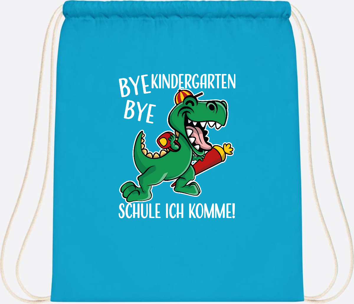 Turnbeutel Einschulung Dino – Bye Bye Kindergarten mit Namen - Surf Blue