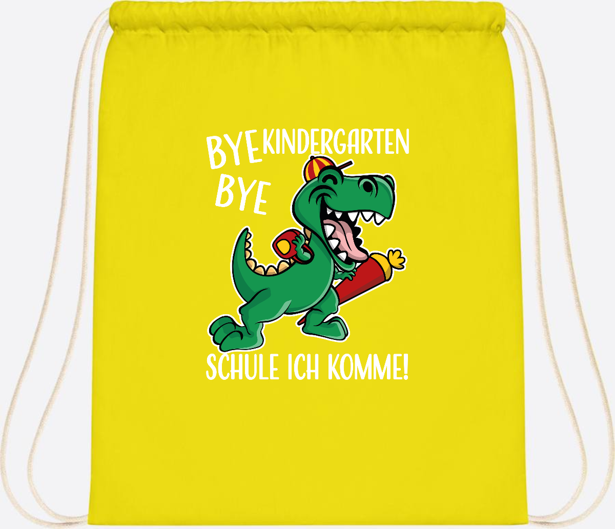 Turnbeutel Einschulung Dino – Bye Bye Kindergarten mit Namen - Yellow