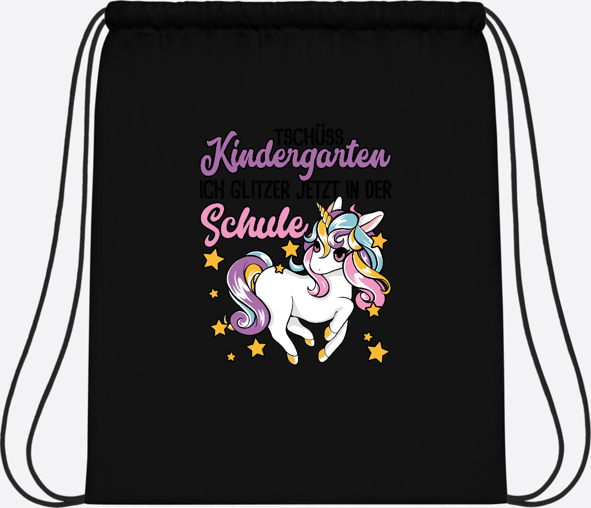 Turnbeutel Einschulung Einhorn: Glitzer jetzt in der Schule - Black/Black