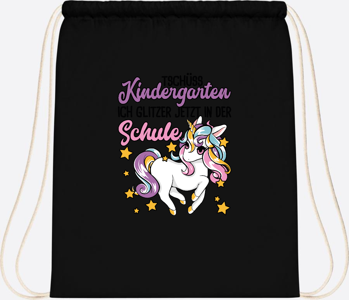 Turnbeutel Einschulung Einhorn: Glitzer jetzt in der Schule - Black