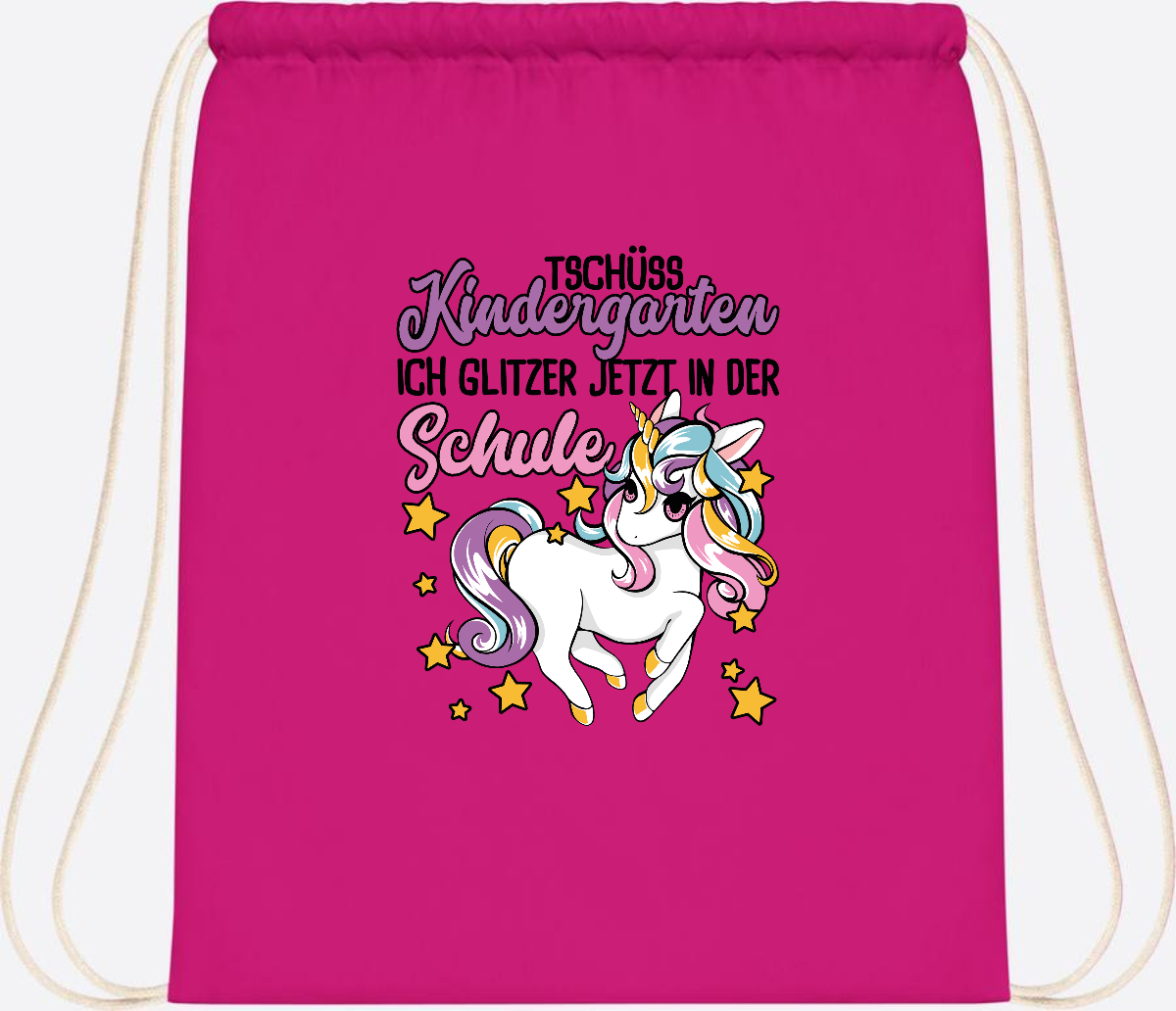 Turnbeutel Einschulung Einhorn: Glitzer jetzt in der Schule - Fuchsia