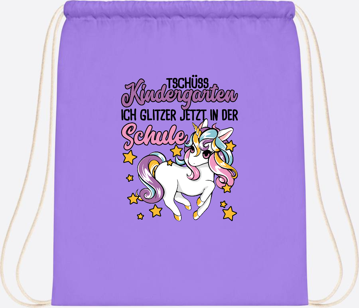 Turnbeutel Einschulung Einhorn: Glitzer jetzt in der Schule - Lavender/White