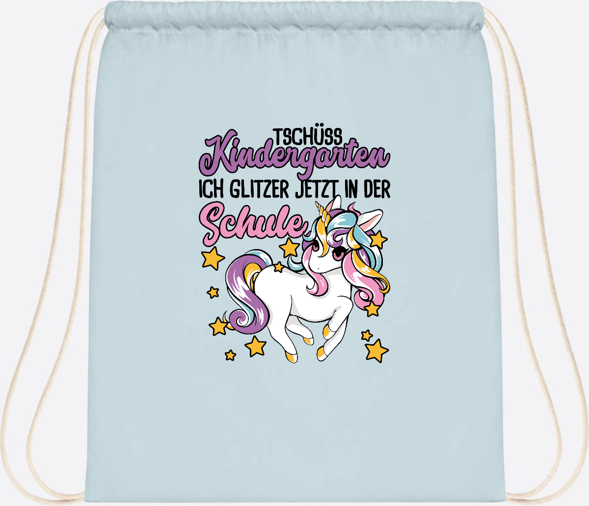 Turnbeutel Einschulung Einhorn: Glitzer jetzt in der Schule - Pastel Blue/White