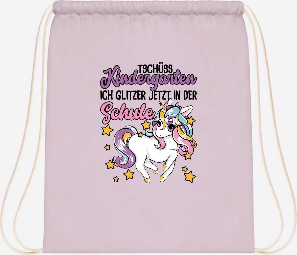 Turnbeutel Einschulung Einhorn: Glitzer jetzt in der Schule - Pastel Pink/White