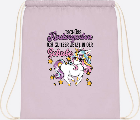 Turnbeutel Einschulung Einhorn: Glitzer jetzt in der Schule - Pastel Pink/White