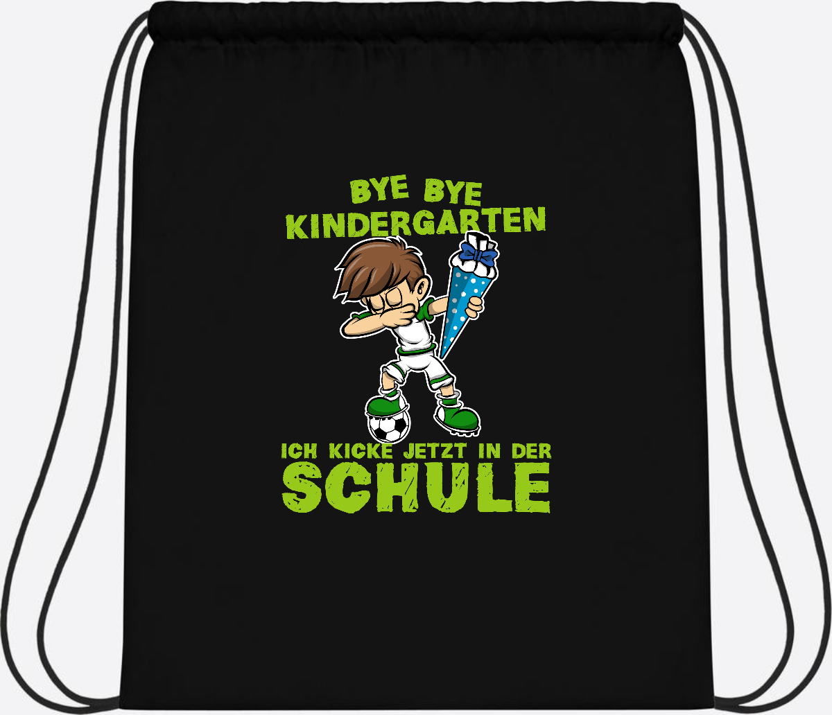 Turnbeutel Einschulung – Fußball Dabbing Junge mit Namen - Black/Black