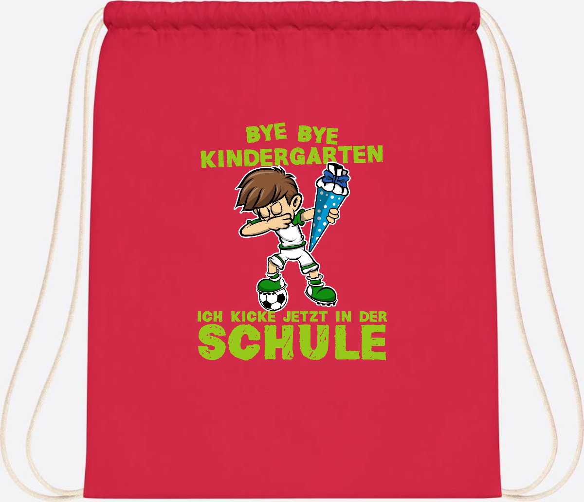Turnbeutel Einschulung – Fußball Dabbing Junge mit Namen - Bright Red
