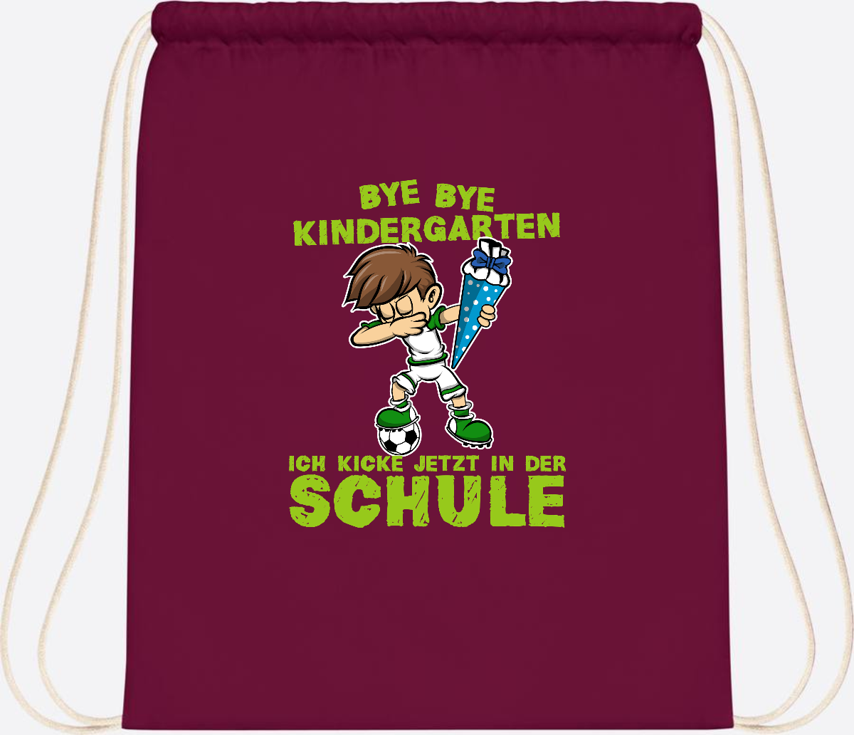Turnbeutel Einschulung – Fußball Dabbing Junge mit Namen - Burgundy