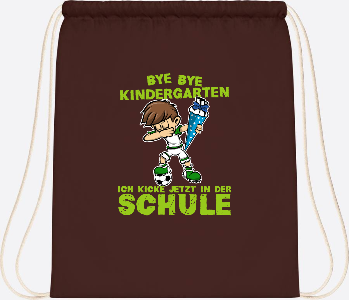 Turnbeutel Einschulung – Fußball Dabbing Junge mit Namen - Chocolate