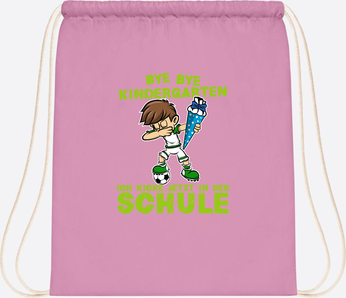 Turnbeutel Einschulung – Fußball Dabbing Junge mit Namen - Classic Pink/White
