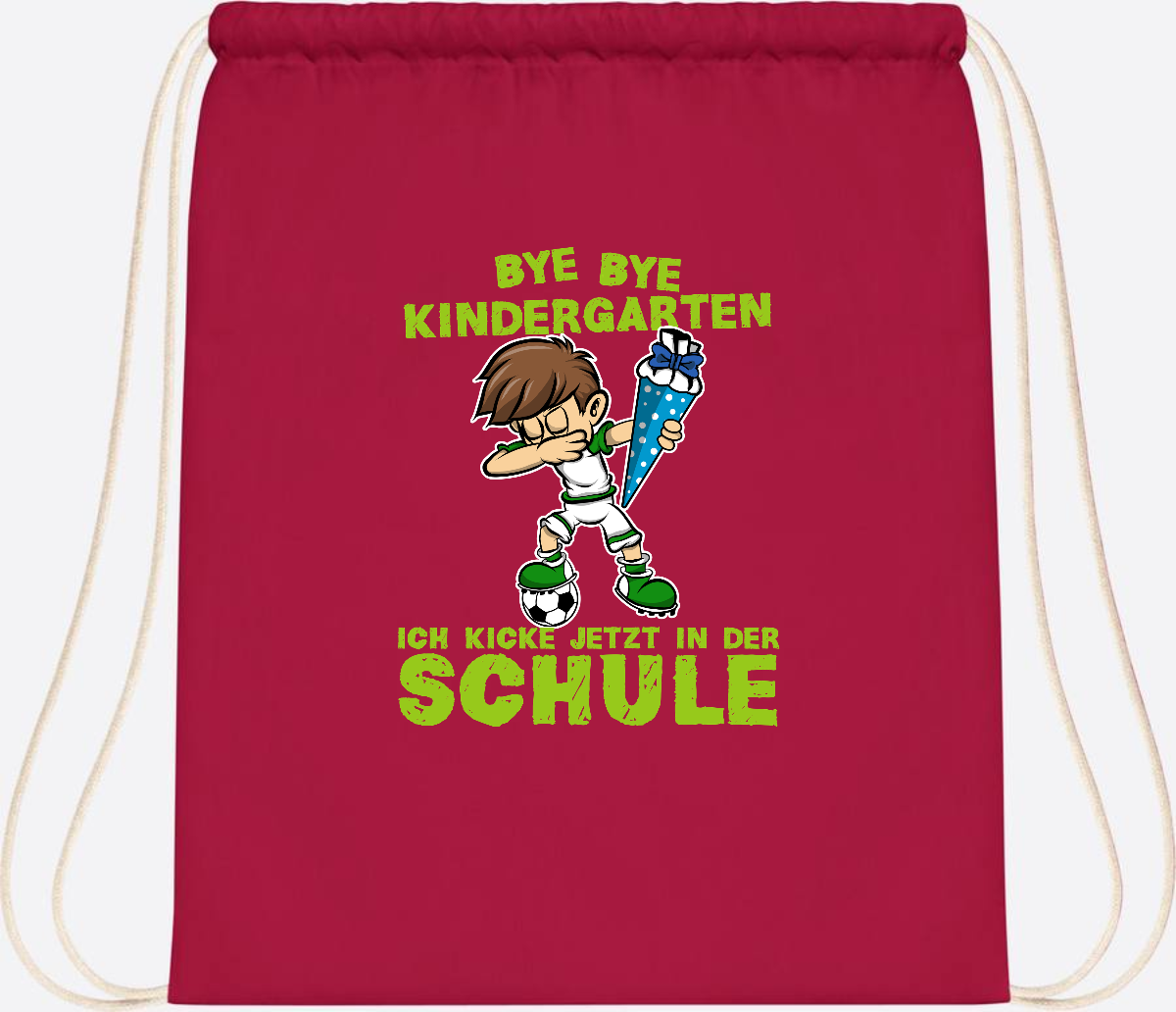 Turnbeutel Einschulung – Fußball Dabbing Junge mit Namen - Classic Red