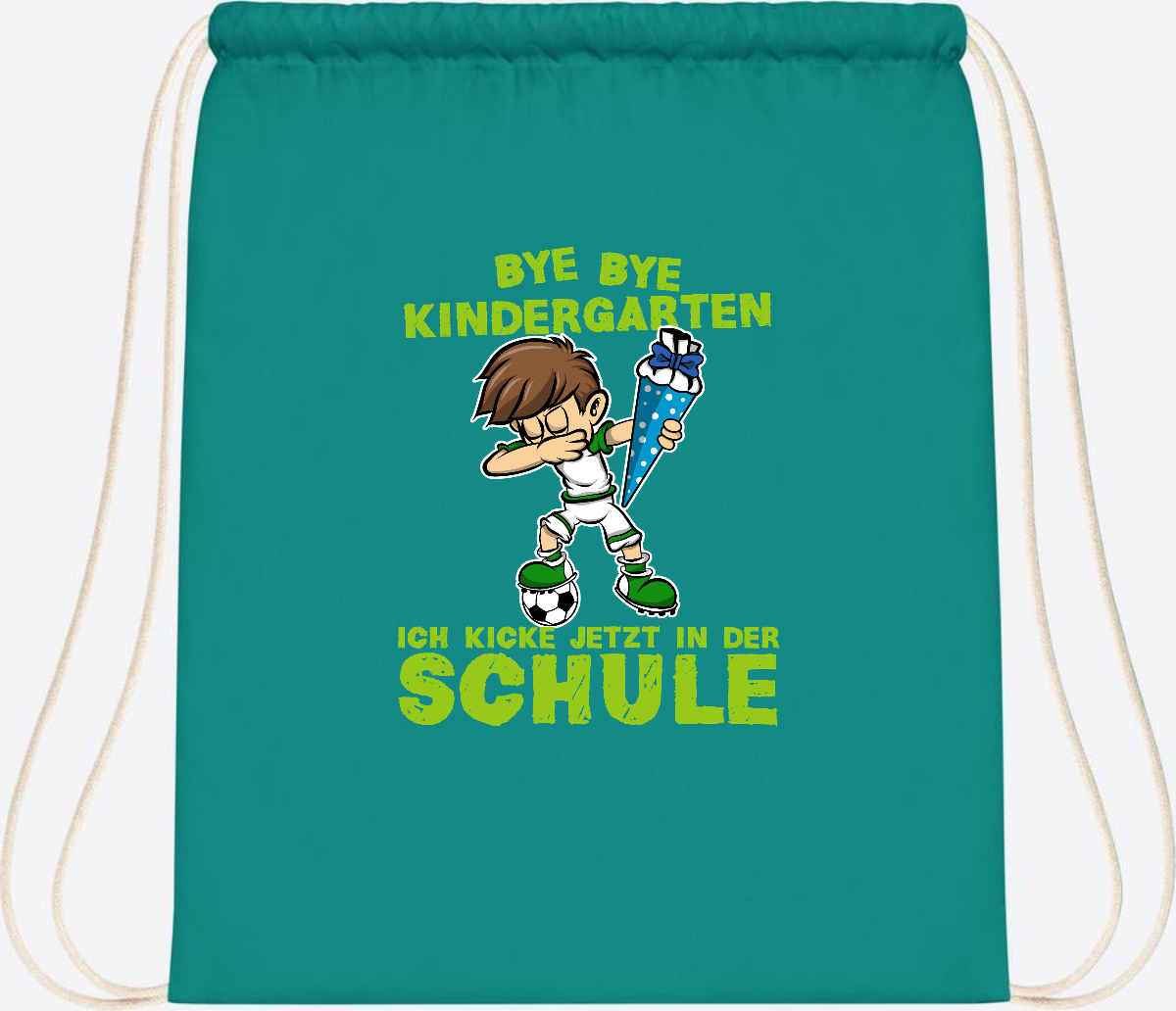 Turnbeutel Einschulung – Fußball Dabbing Junge mit Namen - Emerald