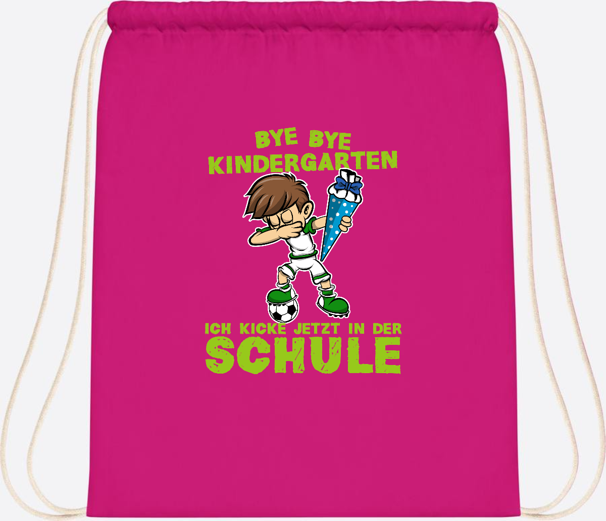 Turnbeutel Einschulung – Fußball Dabbing Junge mit Namen - Fuchsia