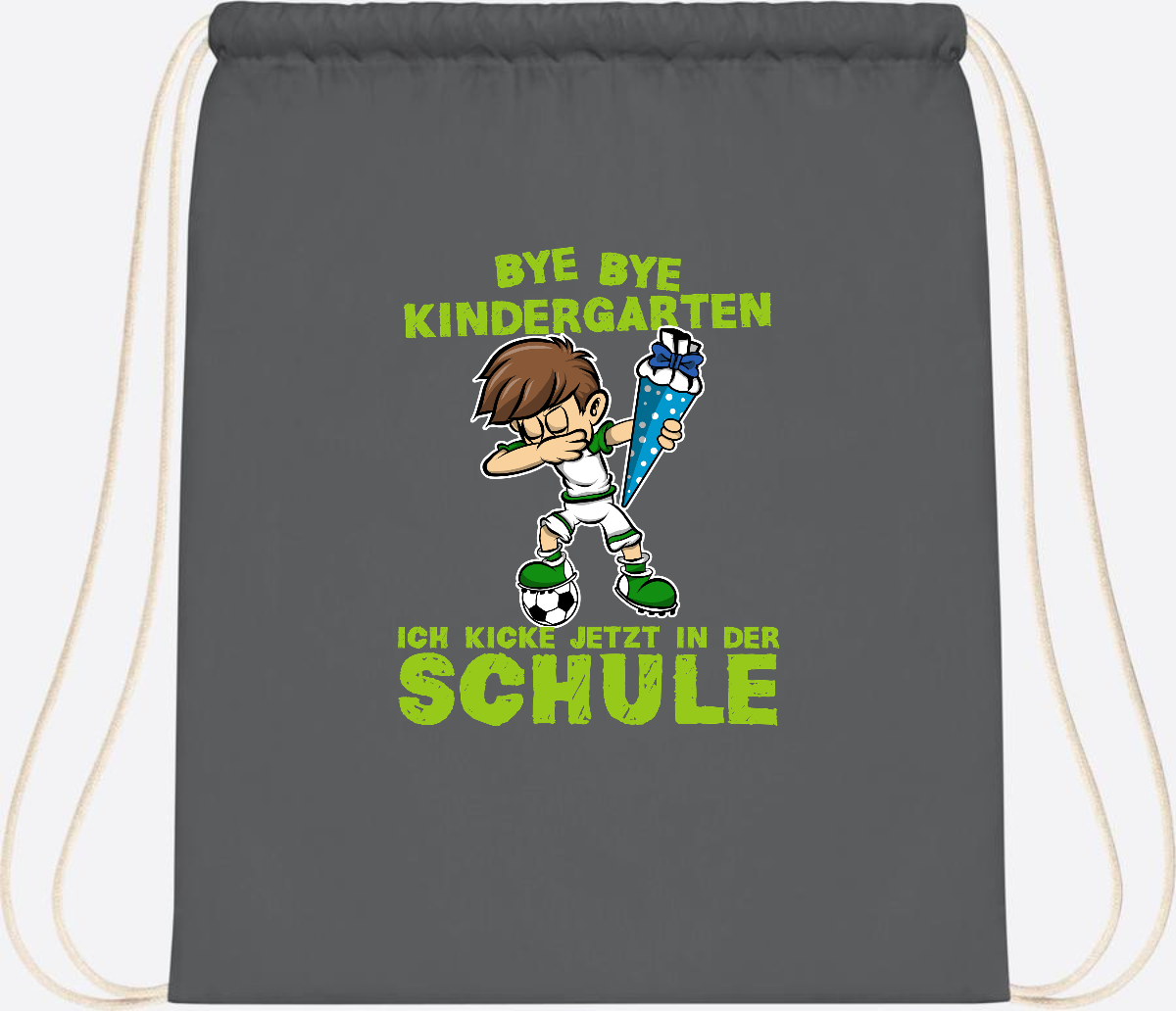 Turnbeutel Einschulung – Fußball Dabbing Junge mit Namen - Graphite Grey