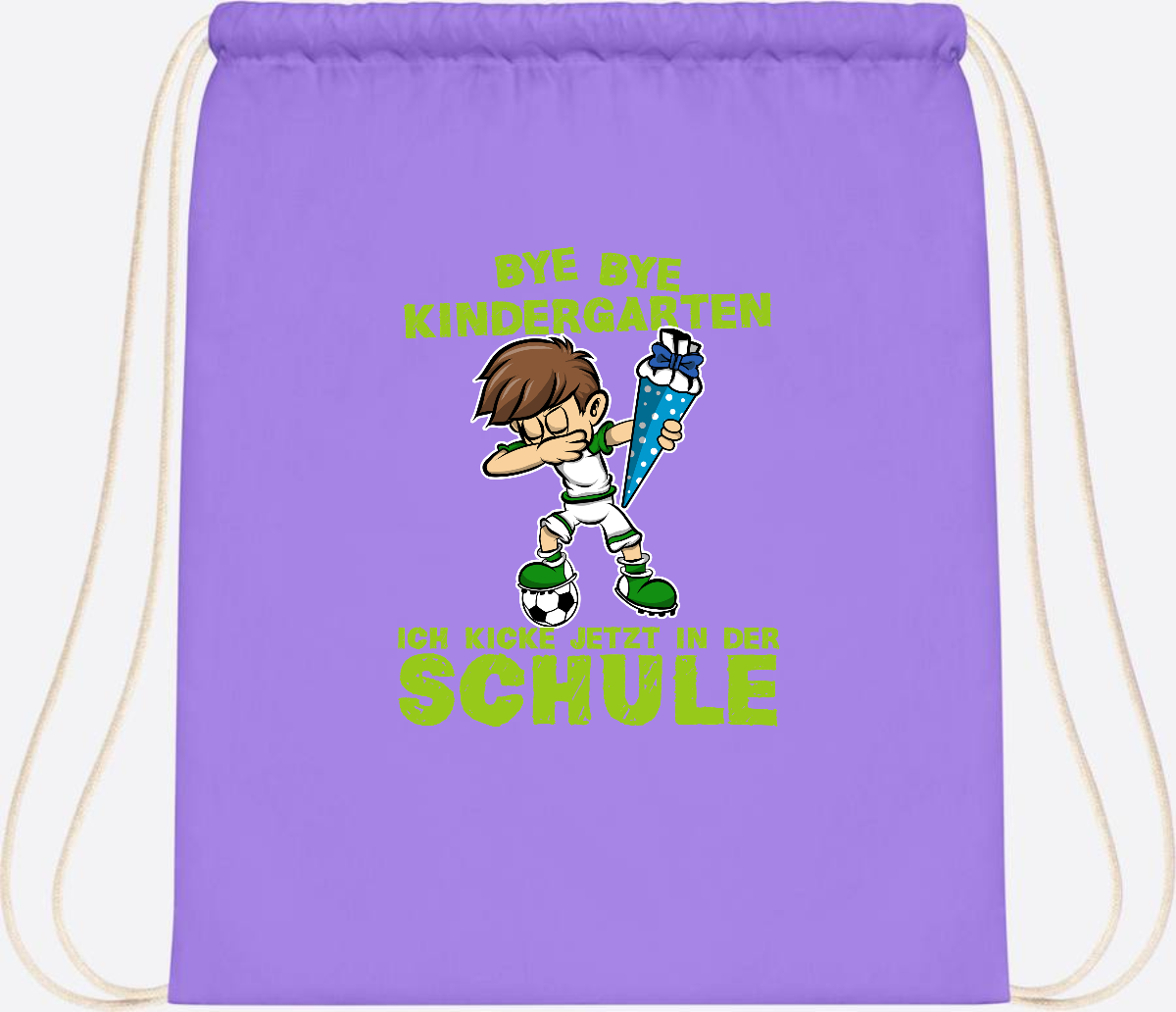 Turnbeutel Einschulung – Fußball Dabbing Junge mit Namen - Lavender/White