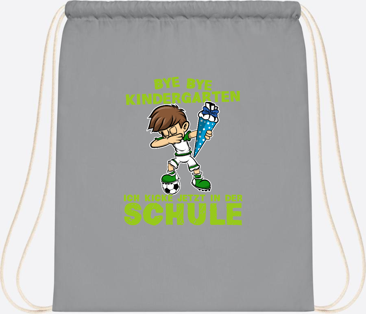 Turnbeutel Einschulung – Fußball Dabbing Junge mit Namen - Light Grey