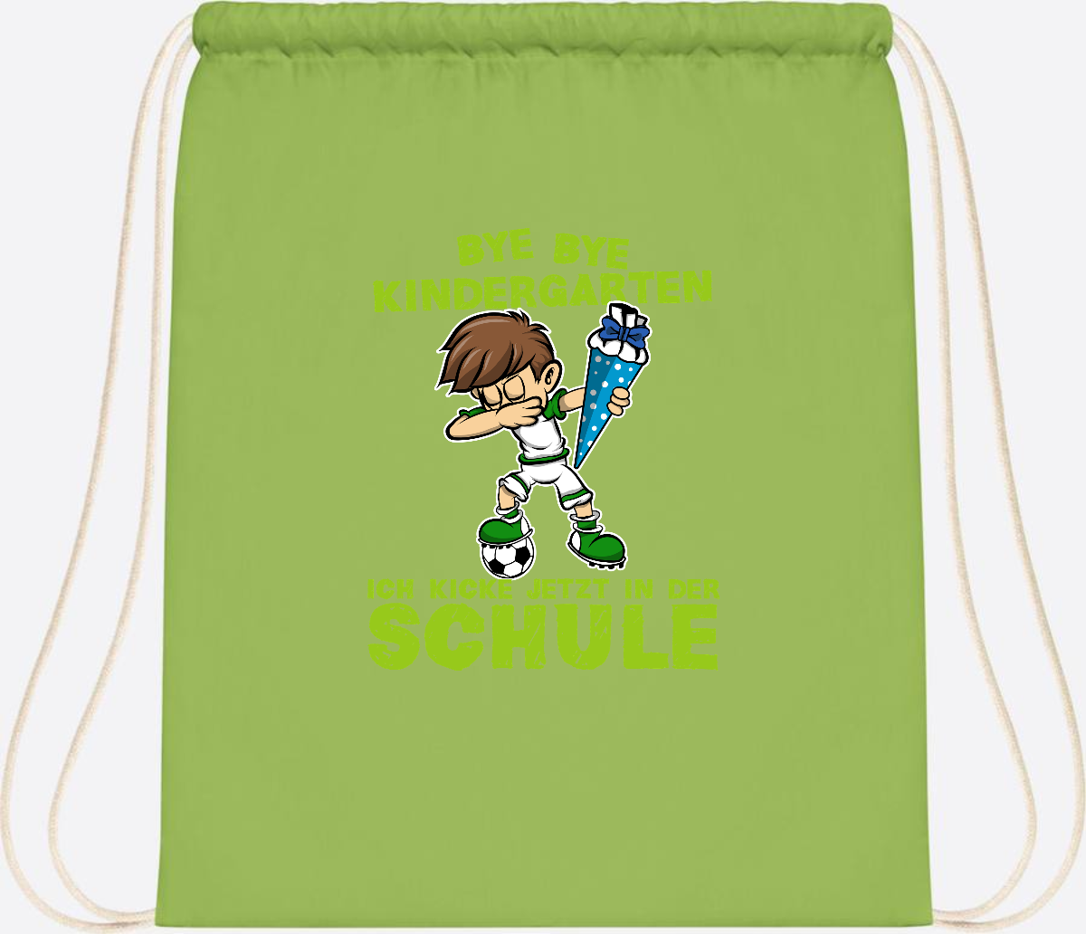 Turnbeutel Einschulung – Fußball Dabbing Junge mit Namen - Lime Green