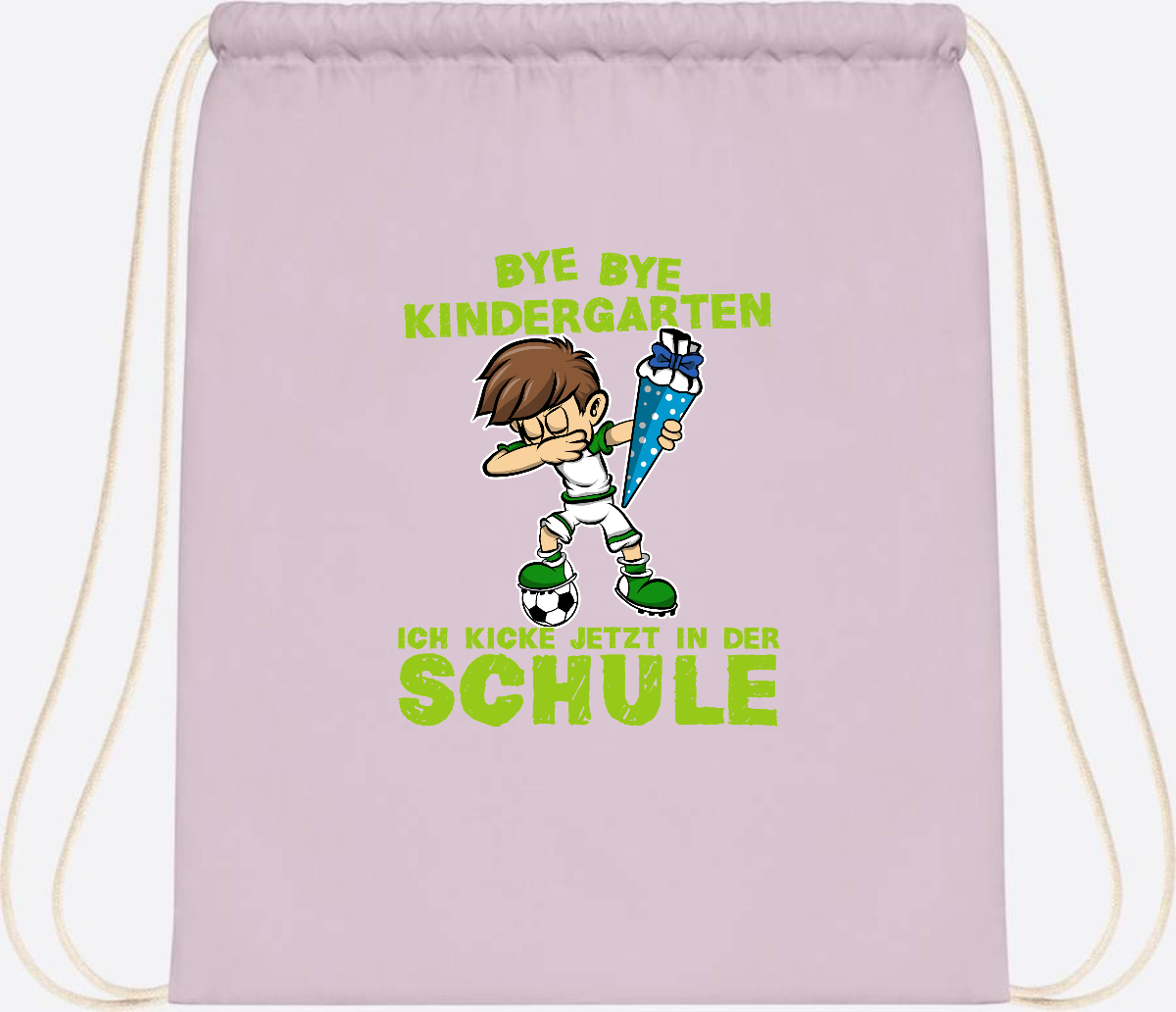 Turnbeutel Einschulung – Fußball Dabbing Junge mit Namen - Pastel Pink/White