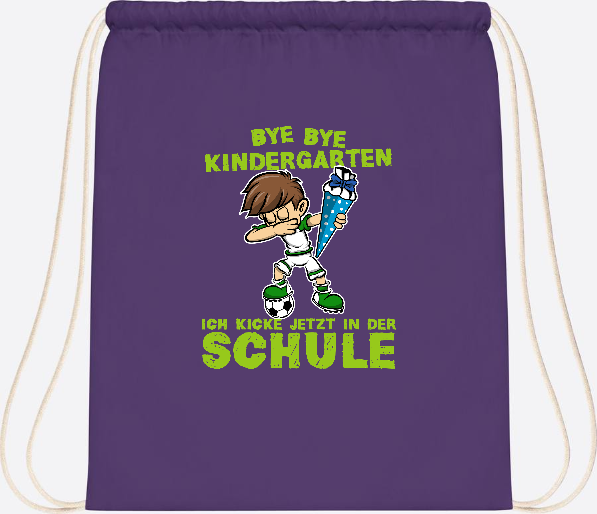 Turnbeutel Einschulung – Fußball Dabbing Junge mit Namen - Purple