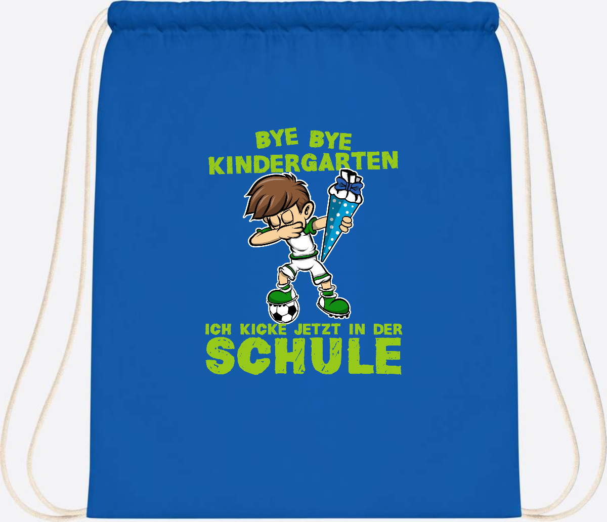 Turnbeutel Einschulung – Fußball Dabbing Junge mit Namen - Sapphire Blue