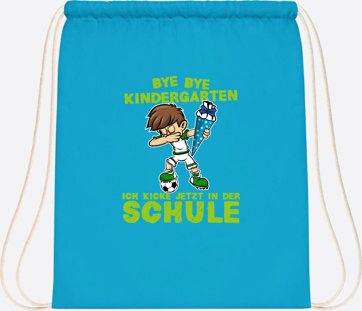 Turnbeutel Einschulung – Fußball Dabbing Junge mit Namen - Surf Blue