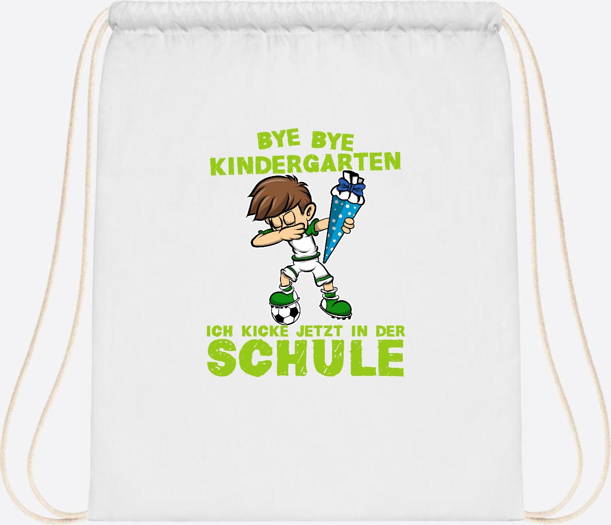 Turnbeutel Einschulung – Fußball Dabbing Junge mit Namen - White