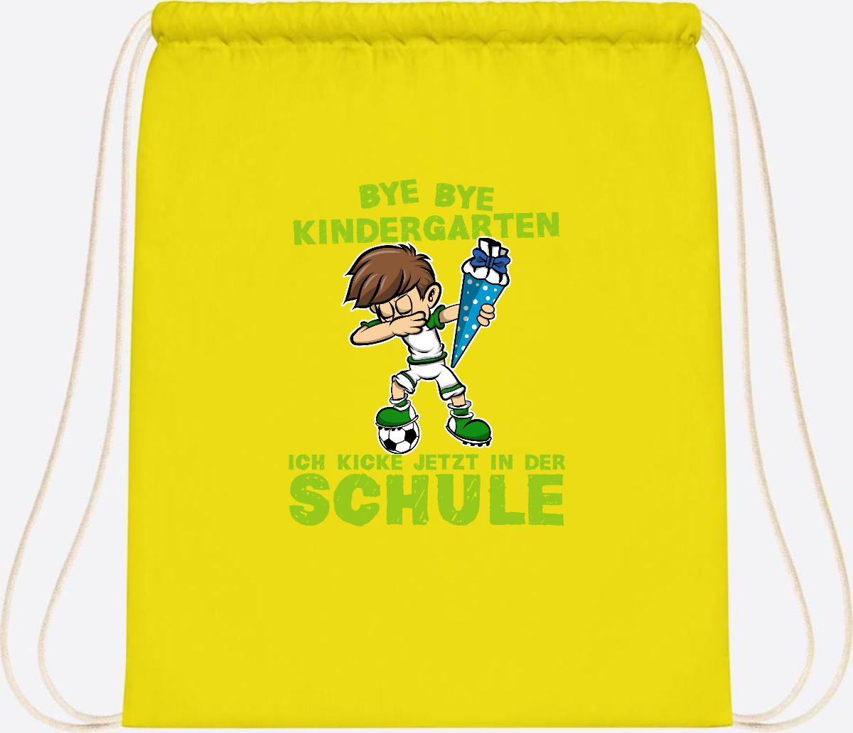 Turnbeutel Einschulung – Fußball Dabbing Junge mit Namen - Yellow
