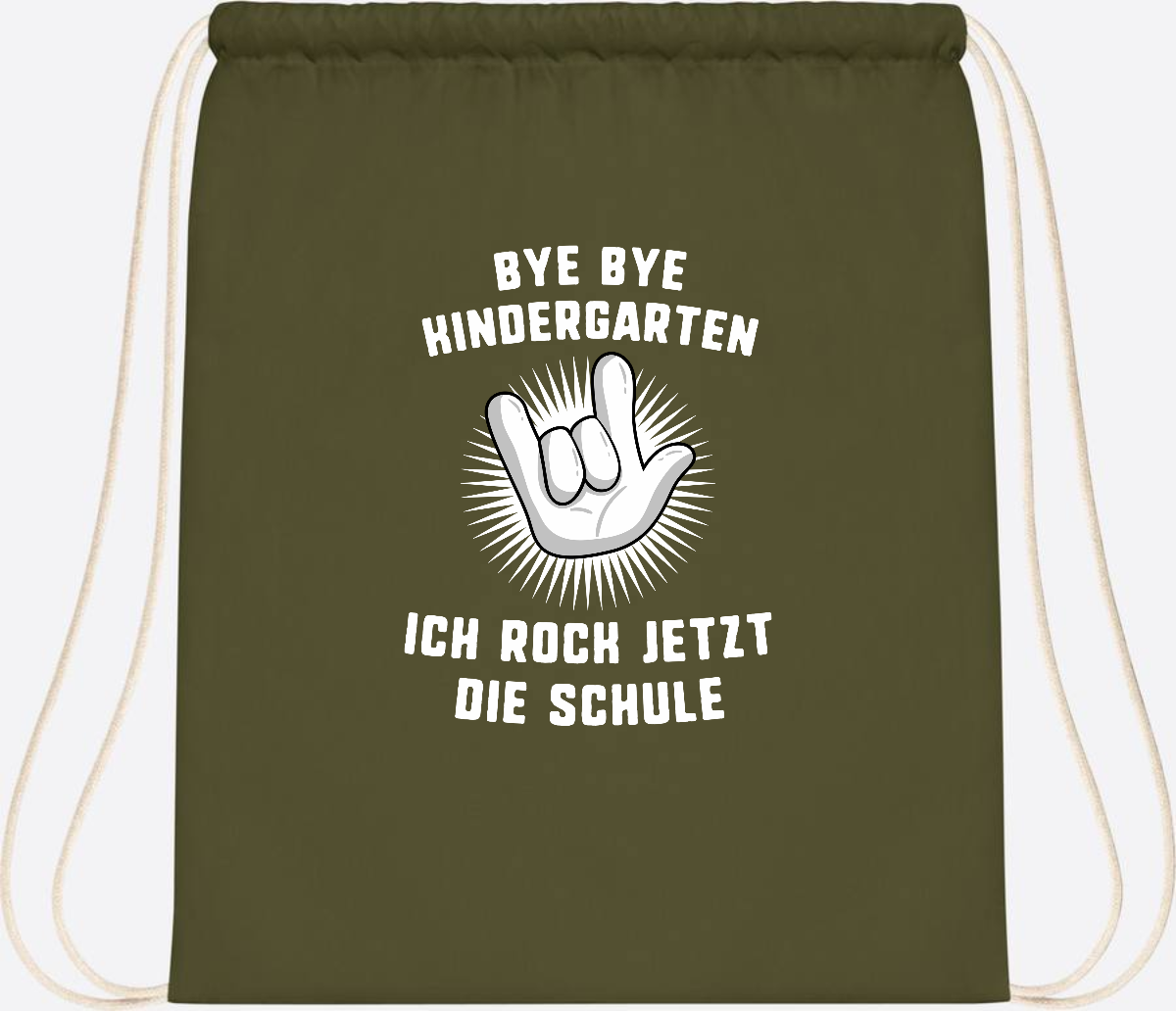 Turnbeutel Einschulung: Ich rock jetzt die Schule mit Name - Olive Green