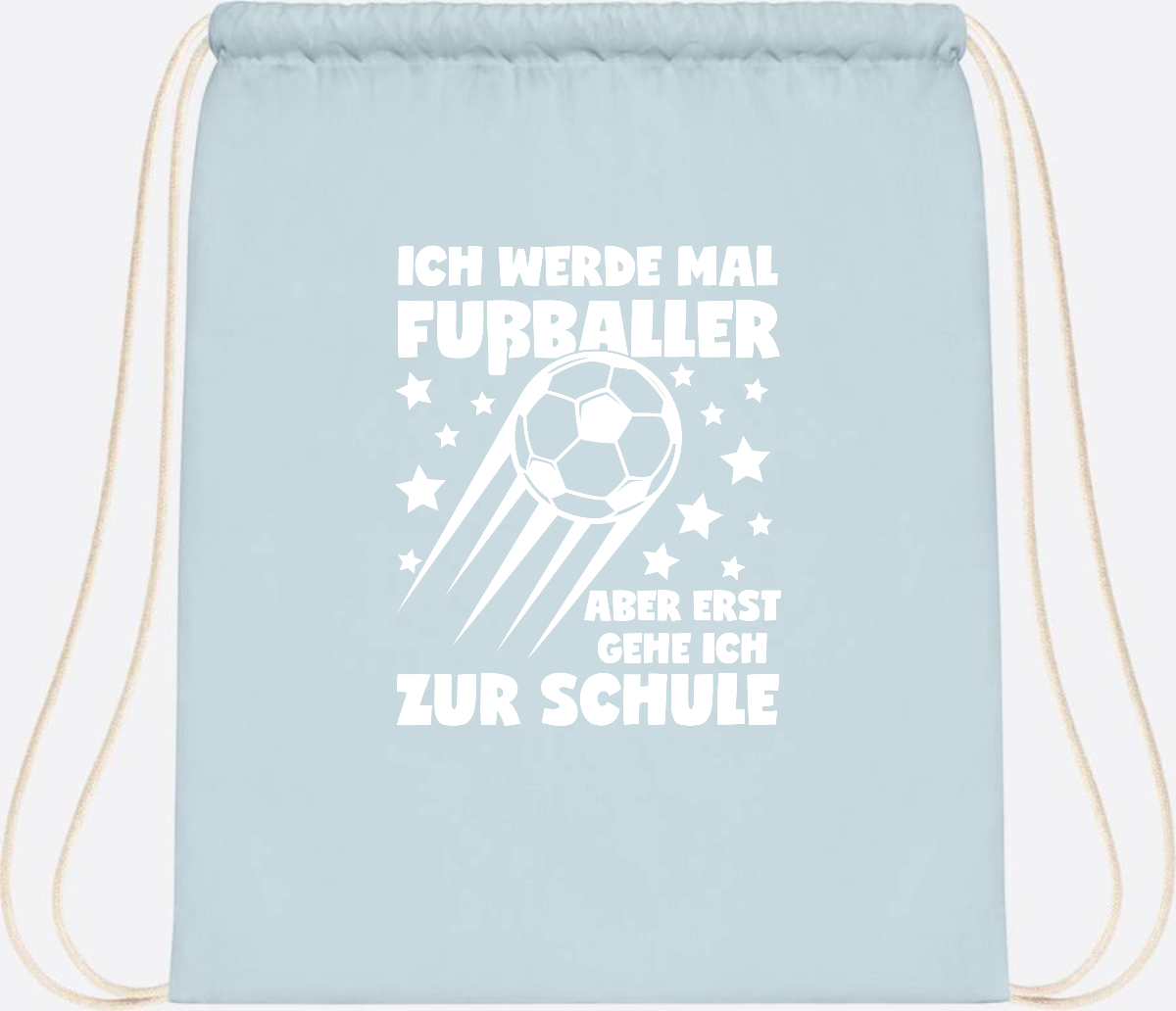 Turnbeutel Einschulung: Ich werde Fußballer – mit Wunschname - Pastel Blue/White