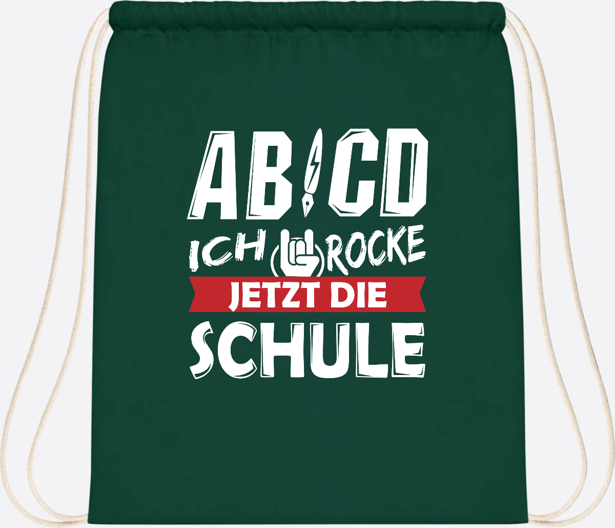 Turnbeutel Einschulung mit Name – ABCD Ich rocke die Schule - Bottle Green