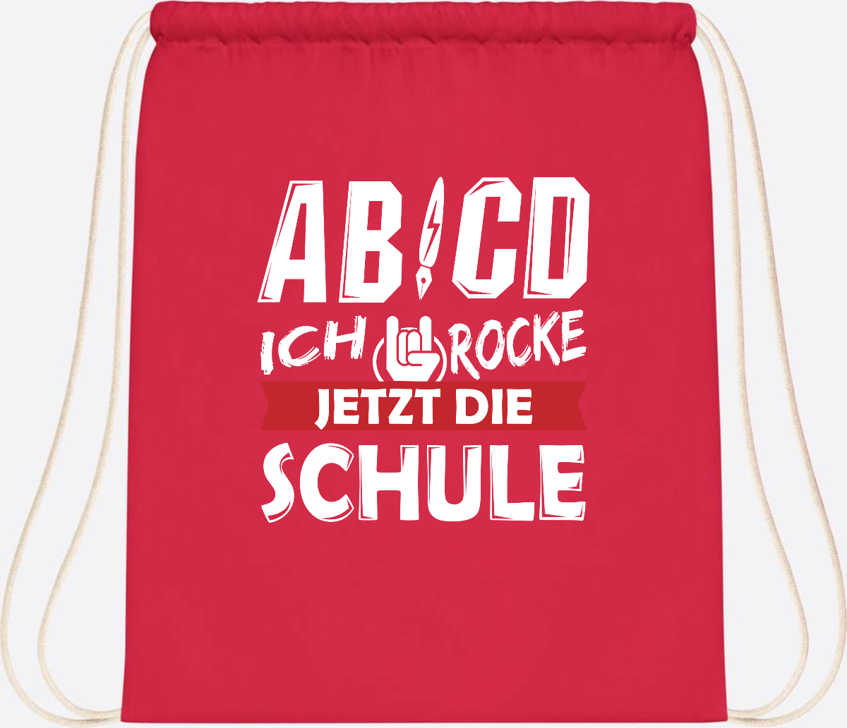 Turnbeutel Einschulung mit Name – ABCD Ich rocke die Schule - Bright Red