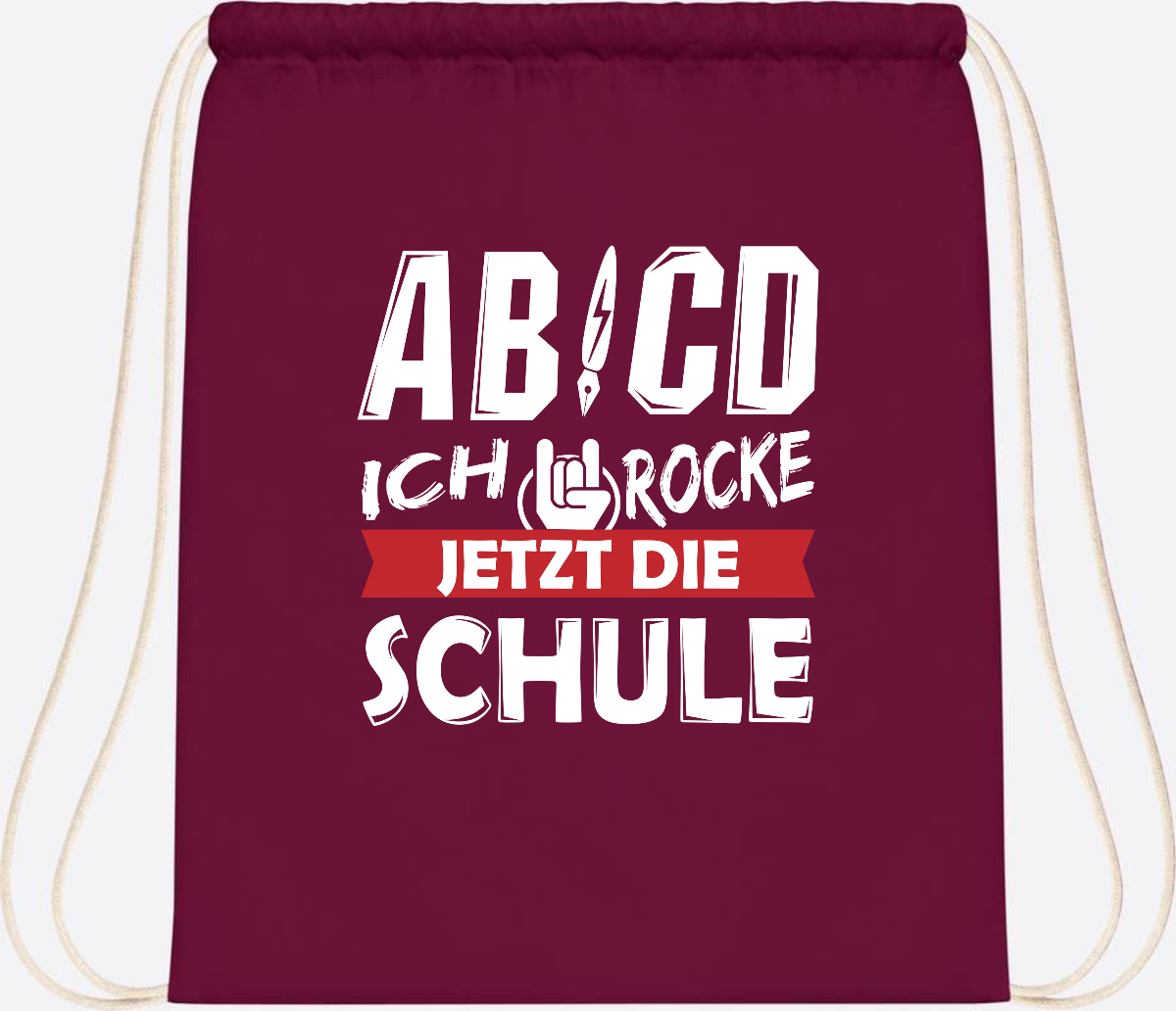 Turnbeutel Einschulung mit Name – ABCD Ich rocke die Schule - Burgundy