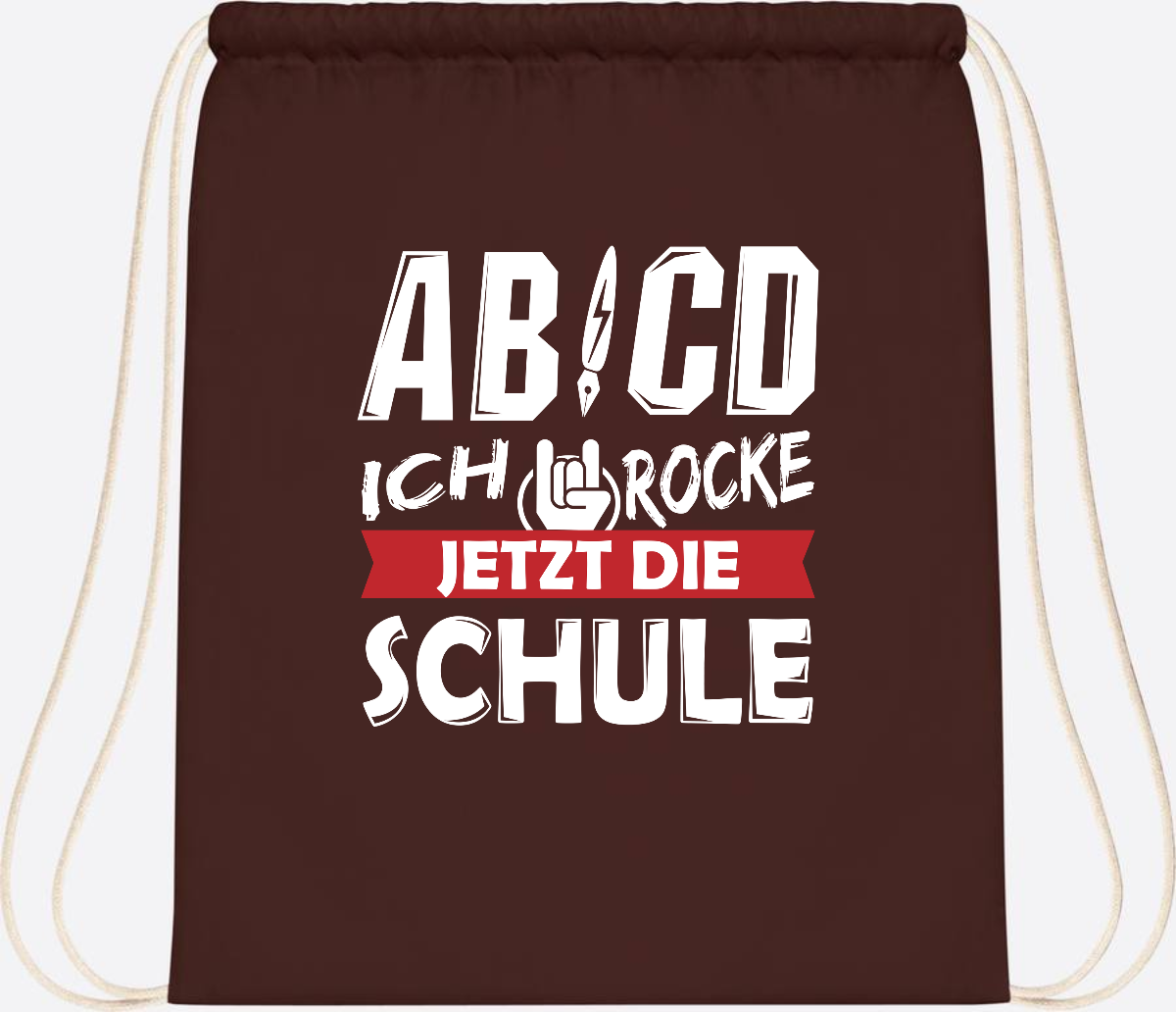 Turnbeutel Einschulung mit Name – ABCD Ich rocke die Schule - Chocolate
