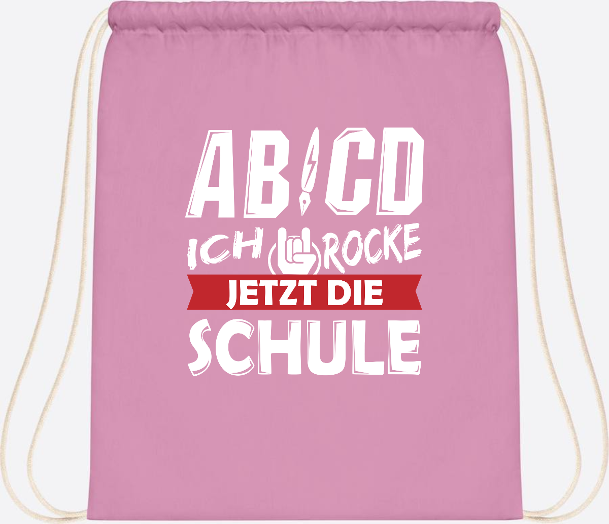 Turnbeutel Einschulung mit Name – ABCD Ich rocke die Schule - Classic Pink/White