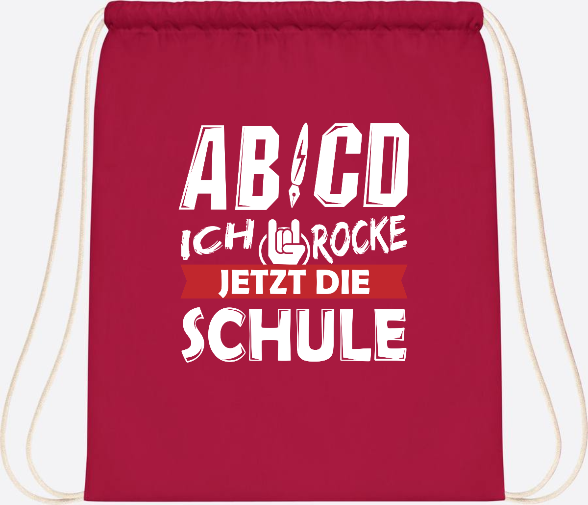Turnbeutel Einschulung mit Name – ABCD Ich rocke die Schule - Classic Red