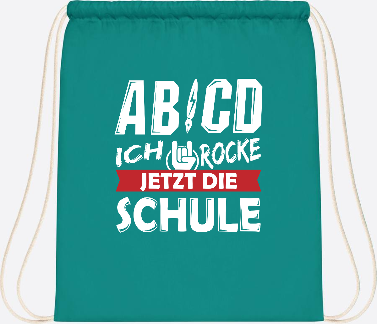 Turnbeutel Einschulung mit Name – ABCD Ich rocke die Schule - Emerald