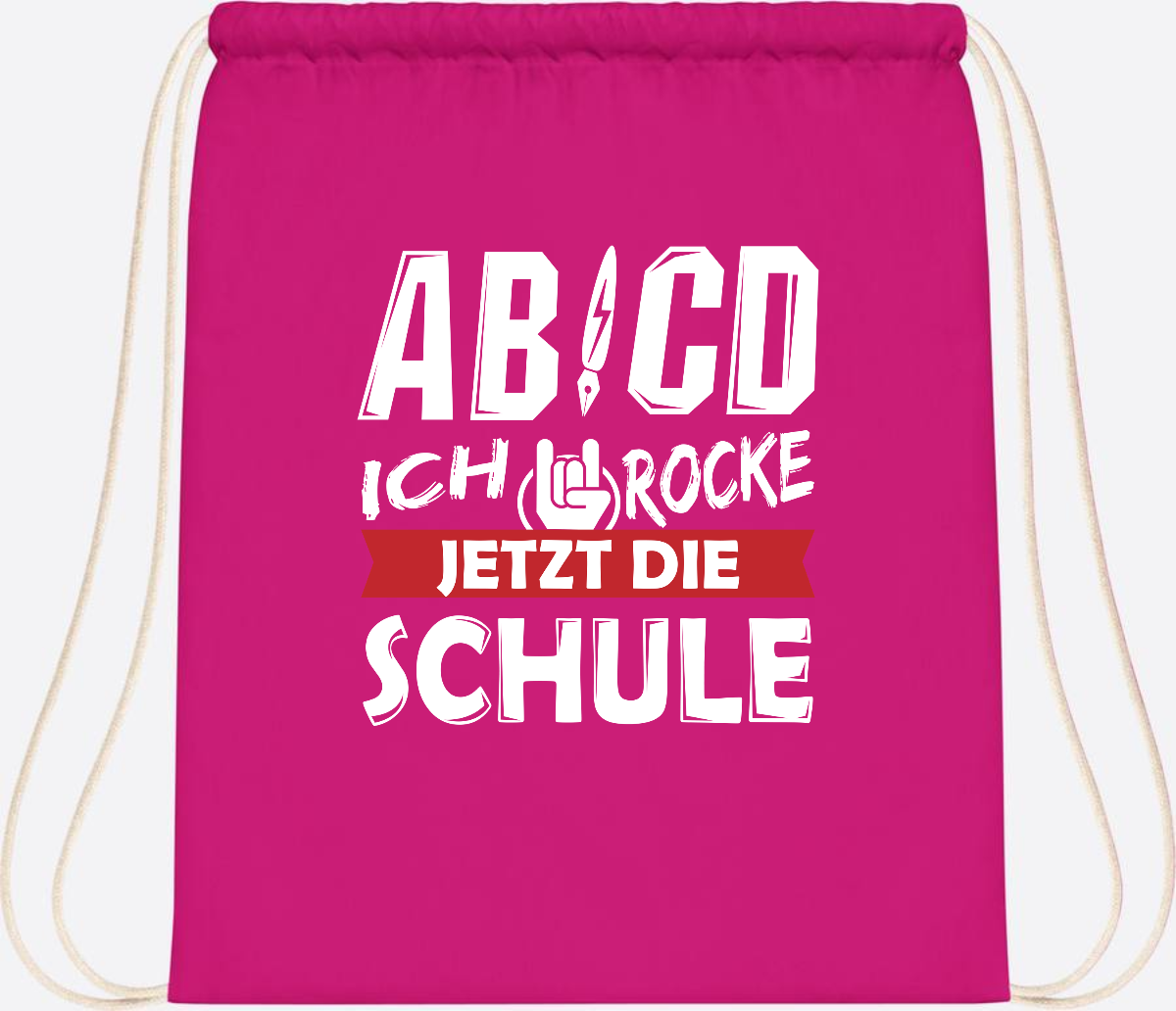 Turnbeutel Einschulung mit Name – ABCD Ich rocke die Schule - Fuchsia