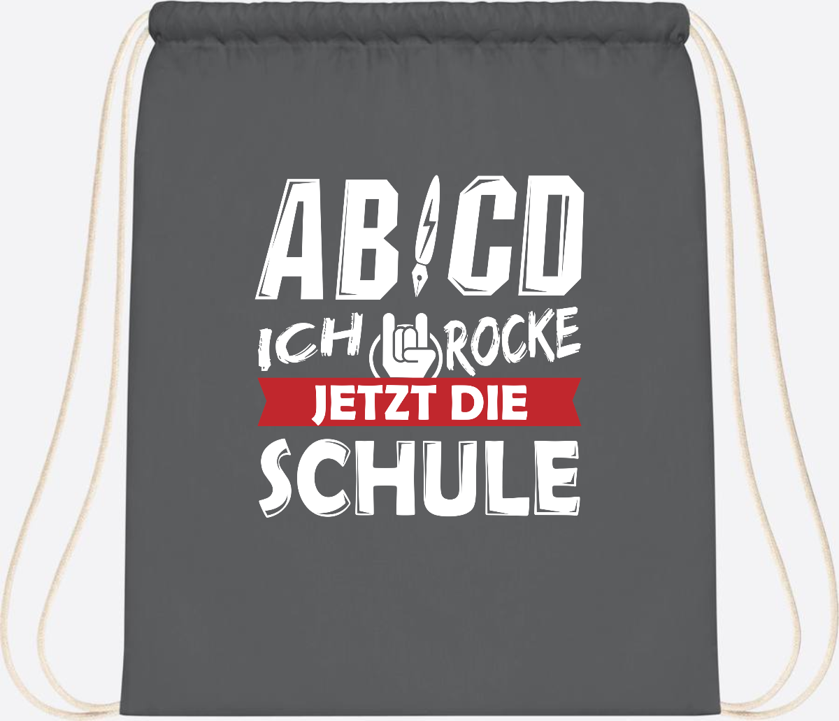 Turnbeutel Einschulung mit Name – ABCD Ich rocke die Schule - Graphite Grey