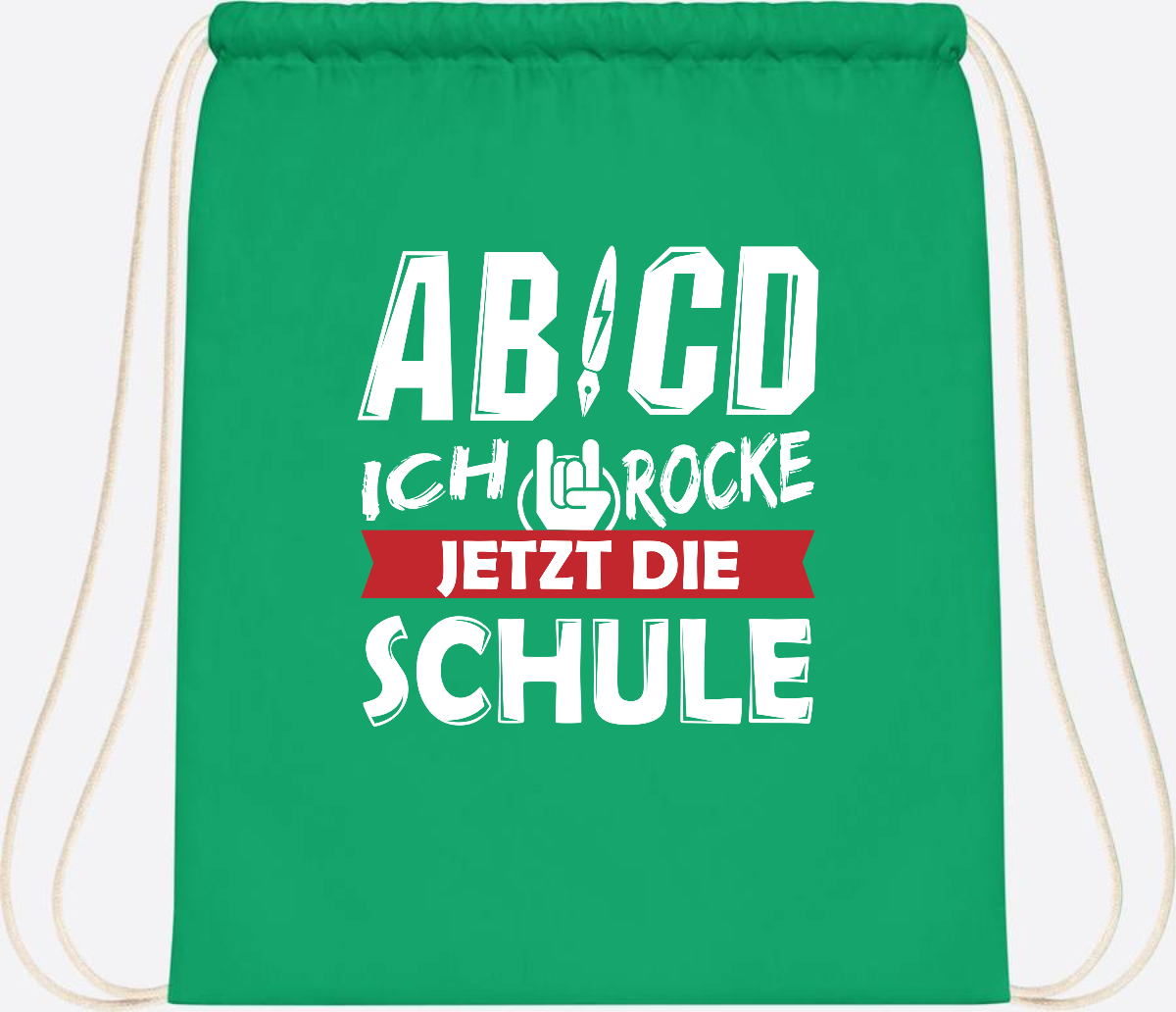 Turnbeutel Einschulung mit Name – ABCD Ich rocke die Schule - Kelly Green